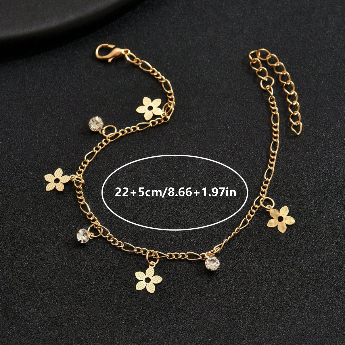Women's Stainless Steel Five-Leaf Flower Zirconia Anklet, Adjustable
